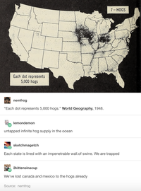 Répartition des porcs aux USA en 1948