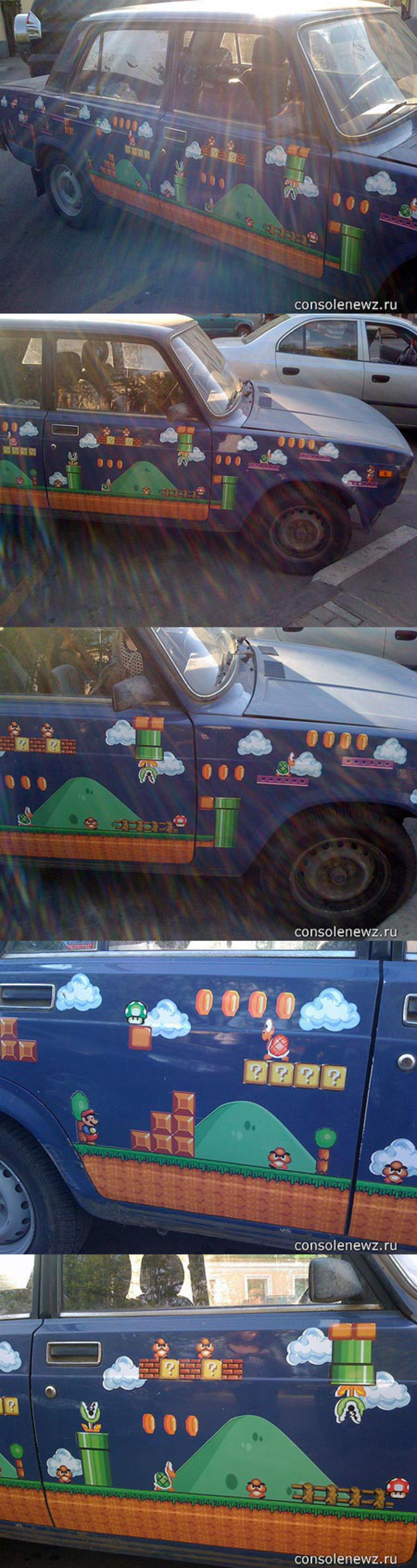 Une voiture aux couleurs de Super Mario.