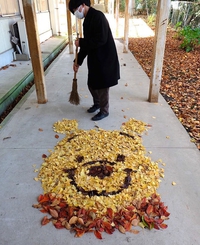 Winnie en feuilles