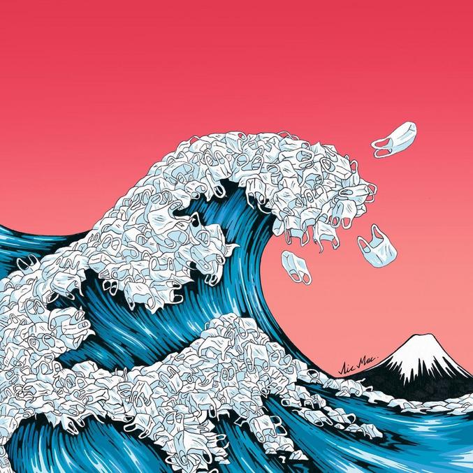 Chef-d'œuvre d'Hokusai détourné par l'illustratrice Nic Mac 
https://www.nicmacillustration.com/#/thegreatplasticwave/