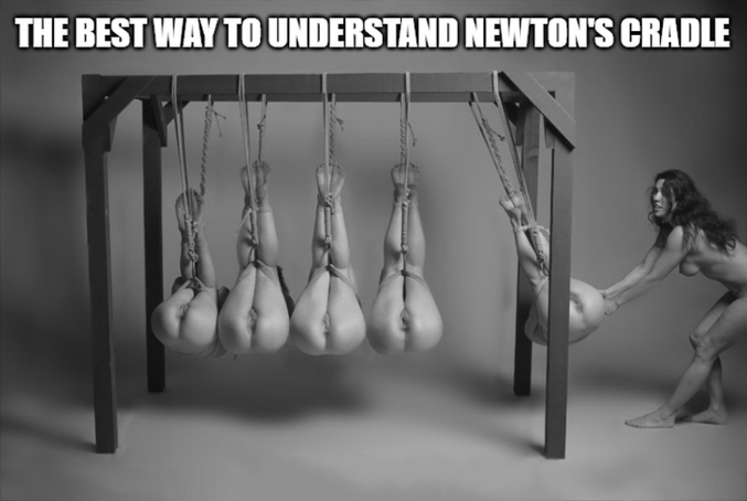 Aujourd'hui, Newton, la conservation de l'énergie cinétique et de la quantité de mouvement d'un système isolé.