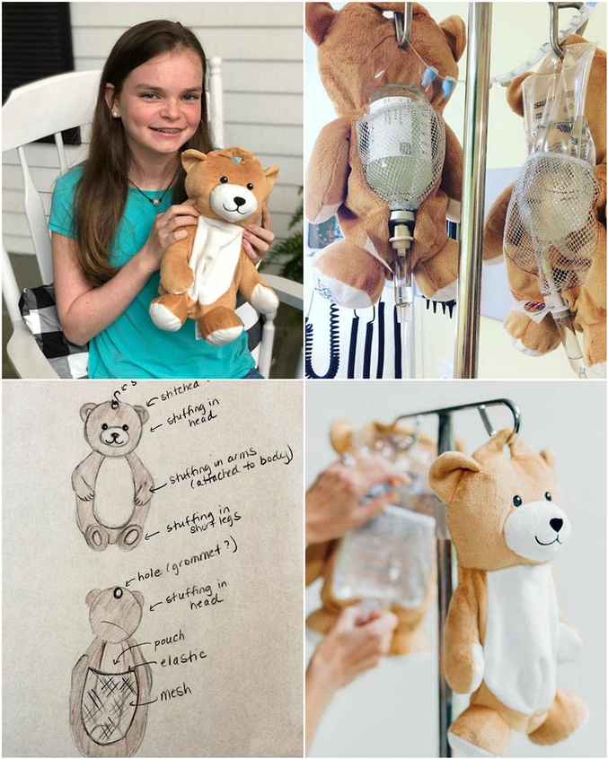 Inventé par une fillette qui avait trouvé rassurant de cacher la perfusion derrière son ours en peluche.