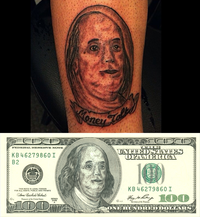 Superbe tatouage de Benjamin Franklin