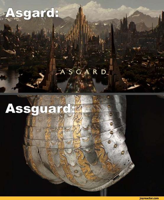 Asgard : Dans la mythologie nordique, Asgard (Ásgarðr : « enceinte des Ases »), est le domaine des Ases (Dieux nordiques apparentés à Odin qui est le Dieu principal de la mythologie nordique), situé au centre du monde.

Assguard: protège cul