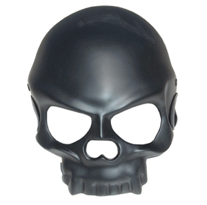 Un casque de moto en forme de crâne.