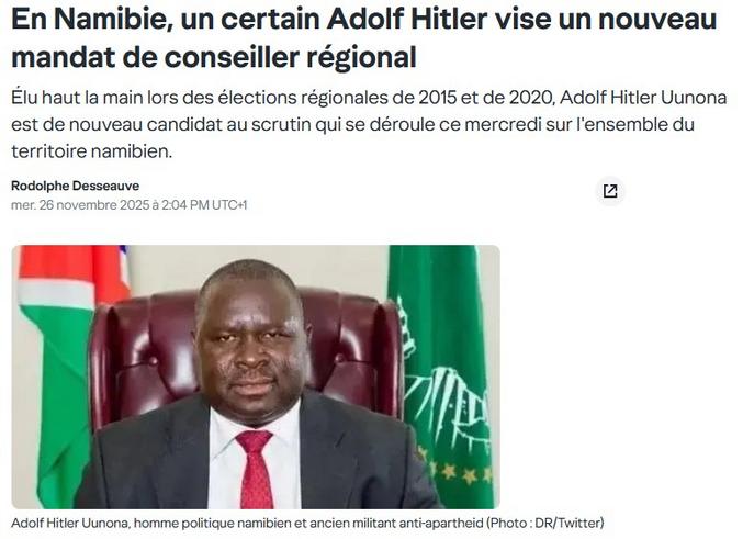En fait, il est monnaie courante dans certaines régions du Globe de baptiser les enfants avec des noms qui ont fait l'actualité. Par exemple, au Brésil, Osvaldo Lenine Macedo Pimentel dit Lénine est un chanteur et musicien très célèbre. Autre exemple, je travaillé avec des personnes qui s'appellent Benito Trotsky, Bolivario et même Adolf Staline et c'est vrai qu'on passe en général plutôt par des surnoms! ^^