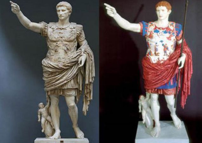 Grâce à l'analyse d'infimes particules des origines:
http://earthmysterynews.com/2016/08/24/ultraviolet-light-reveals-how-ancient-greek-statues-really-looked/