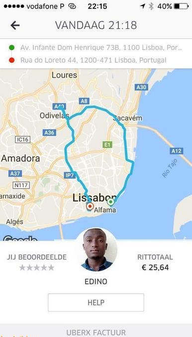 Pour faire le court trajet Lisbonne-Alfama (quelques kms), l'honnête Edino, chauffeur Ubu, n'a pas osé faire un détour par Tombouctou ou Oulan-Bator...ns de 