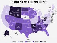 Pourcentages des propriétaires d'armes dans chaque état des USA