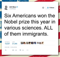 6 américains scientifiques ont eu un prix Nobel cette année... 