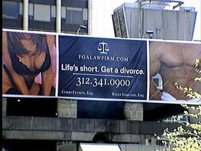 La vie est courte ! Divorcez ! Une publicité pour un cabinet d'avocats