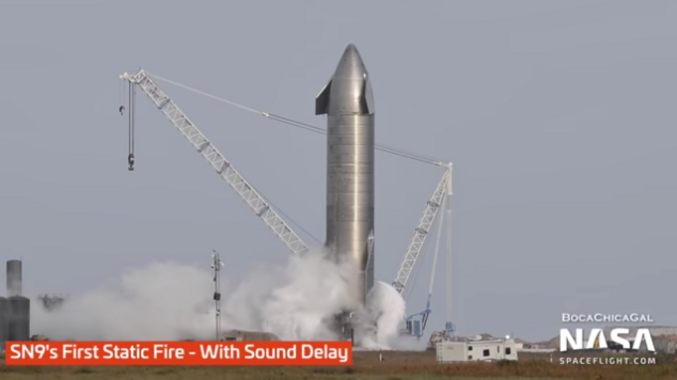 Le prototype SN9 du Starship de SpaceX fait chauffer les Raptors, ça va décoller sous peu !
https://www.futura-sciences.com/sciences/actualites/acces-espace-spacex-annee-commence-fort-lancement-prototype-sn9-starship-ici-12-janvier-85061/