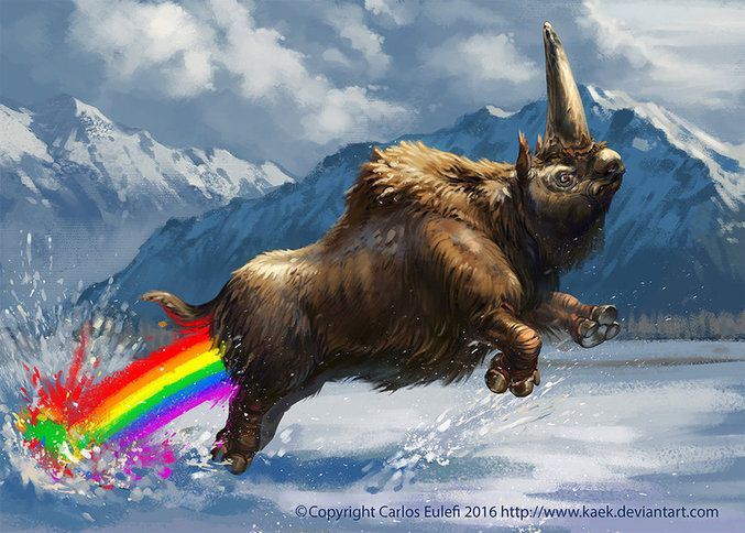 Image pas tout à fait contractuelle.
L'Elasmotherium serait la véritable licorne qu'auraient croisés nos ancêtres. Il vivait principalement en Asie du nord, il y a moins de 30 000 ans.