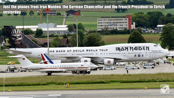 Alors, c'est Iron Maiden, Angela Merkel et François Hollande qui sont à Zürich...