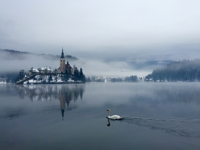 Photo du lac de Bled en Slovénie.