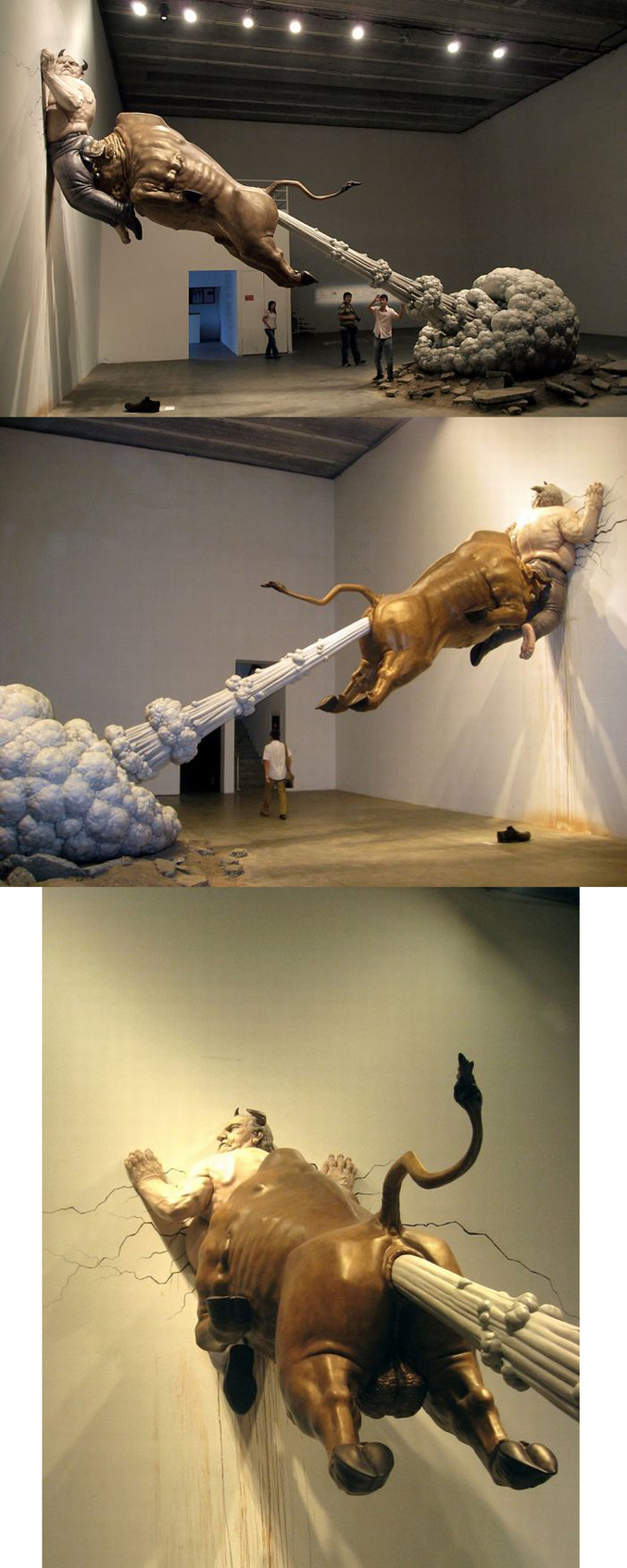 Un taureau, de la fumée, un homme contre un mur... Une sculpture !