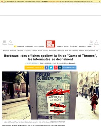 Bordeaux : des affiches spoilent la fin de "Game of Thrones", les internautes se déchaînent