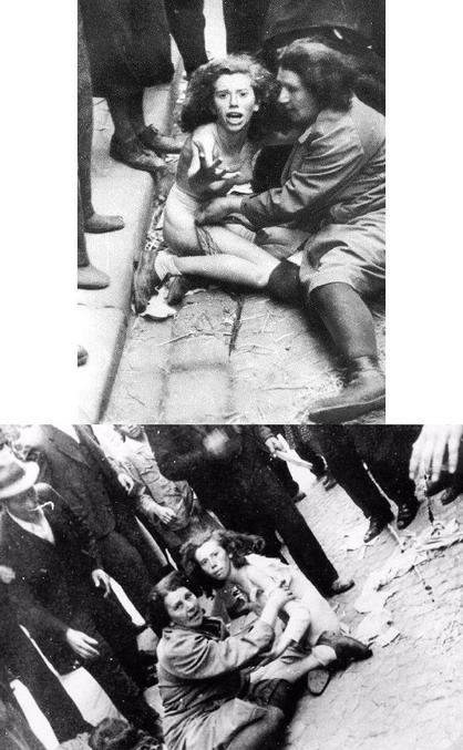 Cette photo fit polémique, les russes prétendirent que c'étaient des brutalités nazies, les allemands prétendirent exactement le contraire. La vérité est plus terrible  des ukrainiens se livrèrent, en 1941, à un véritable pogrom contre les juifs sous l'oeil bienveillant des occupants allemands. D'autres laids documents ici : https://www.vintag.es/2016/10/30-shocking-historical-photos-of-lviv.html?m=0
Ici, on voit une jeune fille qui a été vraisemblablement pour le moins battue, pour le pire violée... 