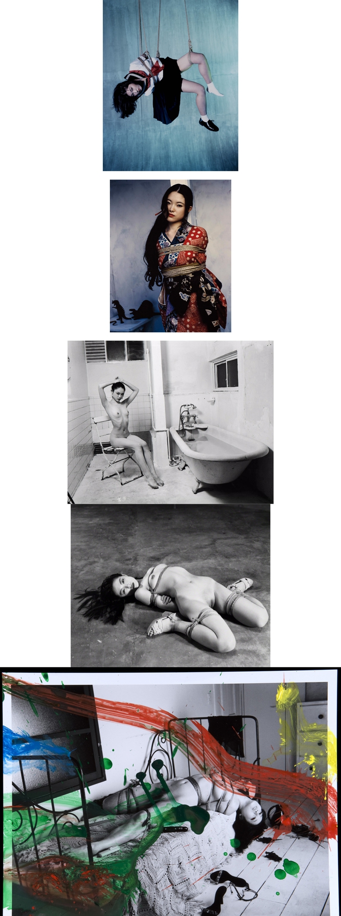 Oeuvres de Nobuyoshi Araki, figure incontournable de la photographie contemporaine japonaise.

Araki est célèbre pour ses photographies de femmes ligotées selon le Kinbaku, l'art du bondage japonais qui existe depuis le XVème siècle. Mais pas seulement : il a aussi beaucoup photographié l'envers du décor de la capitale japonaise, sous l'angle de ses deux obsessions - le sexe et la mort.