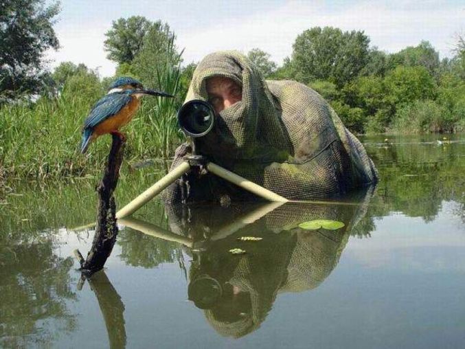 Un homme se fond vraiment dans le décor pour sa photographie.