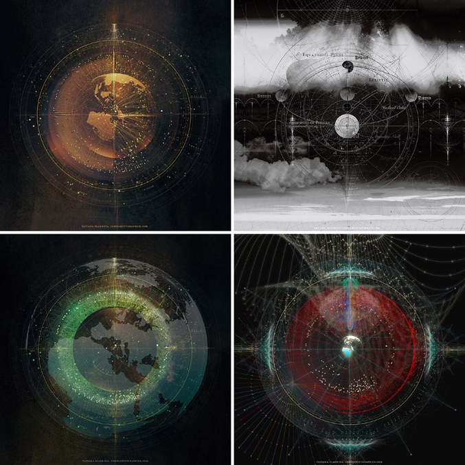 Le projet 'Orbital Mechanics' de l’artiste russe Tatiana Plakhova retranscrit de manière graphique l'espace autours de nous. Plus d'images ici: http://www.fubiz.net/2014/03/28/orbital-mechanics-complexity-graphics/