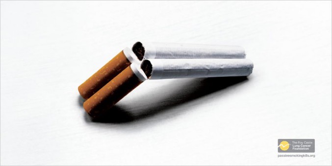 Une publicité contre la cigarette où cette dernière est une arme.