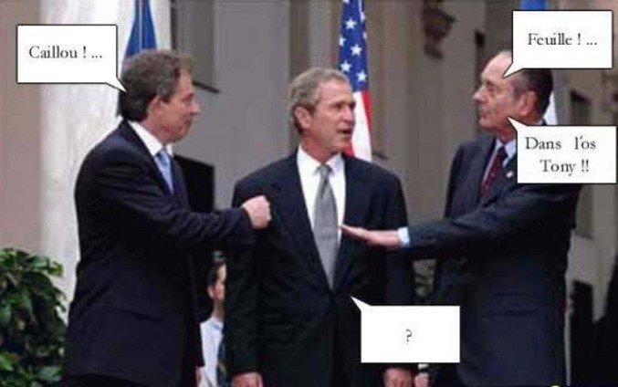 Une photo prise pendant des négociations secrètes entre Blair, Bush et Chirac.