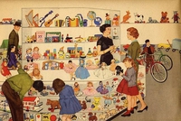 Un magasin de jouets au milieu des années 50 aux USA