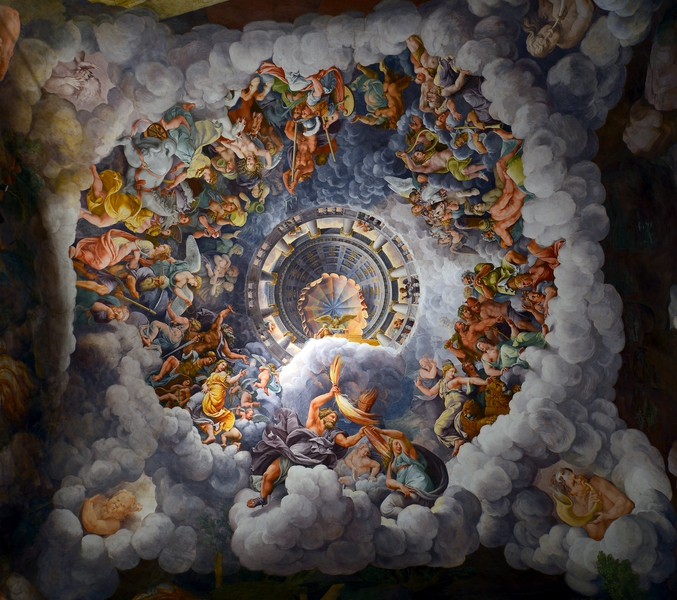 Réalisée vers 1532 et située dans le Palais Te, au Sud de Mantoue, région de Lombardie en Italie.
Image zoomable.