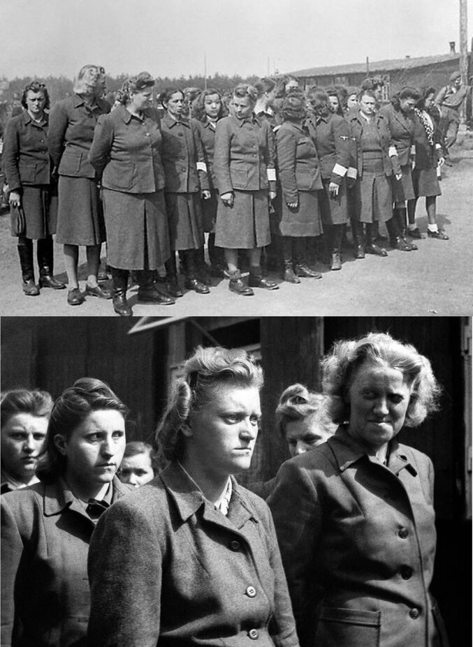Les gardiennes SS ont été regroupées, certaines seront jugées et exécutées. A noter que le personnel SS masculin s'était enfui la nuit précédente...