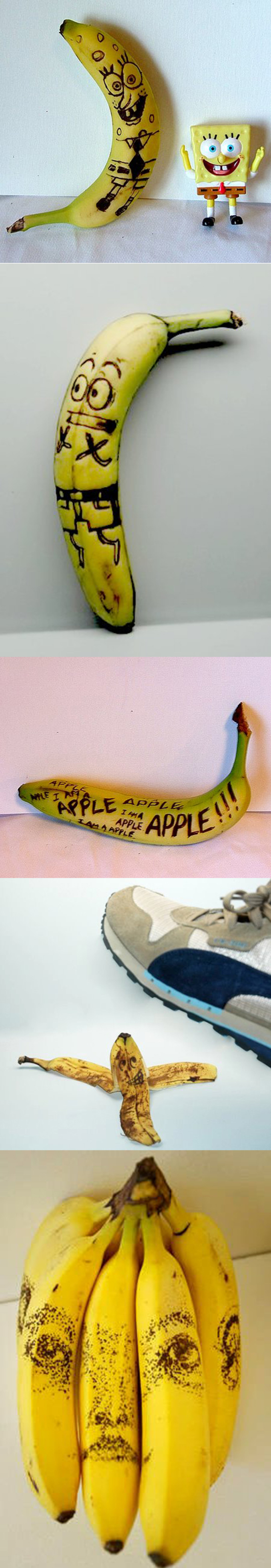 Une série de dessins sur des bananes
