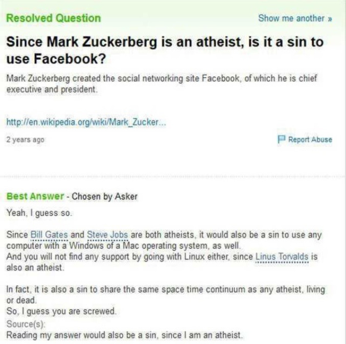Comme Zuckerberg est athée.. 