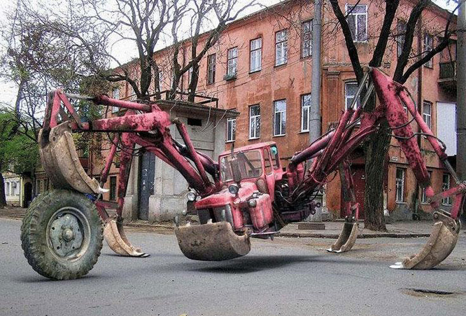 Une machine de chantier personnalisée par un ouvrier fou.