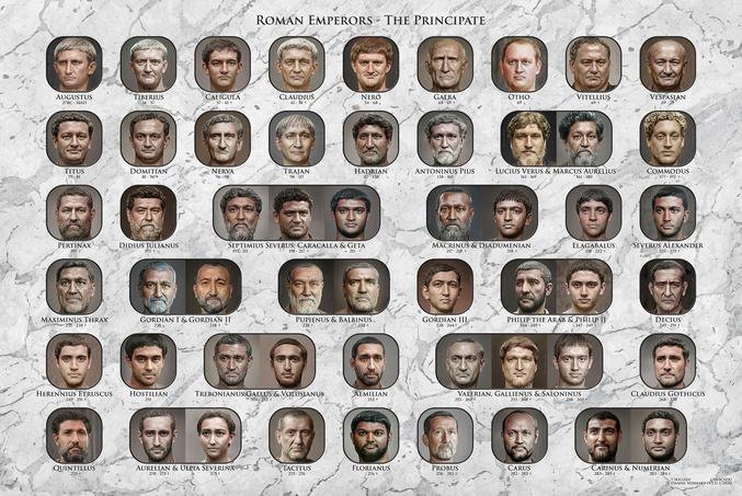 En utilisant Artbreeder, Photoshop et des sources historiques, un zozo a recréé les visages d'empereurs romains du Principat.
Le site du bonhomme qui a fait ce boulot :
https://voshart.com/ROMAN-EMPEROR-PROJECT