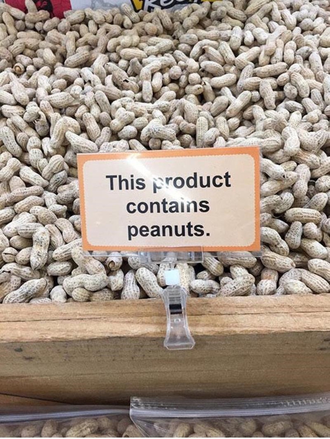 "Ce produit contient des cacahuètes"

Merci Captain !