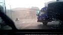 High wind almost overturned truck