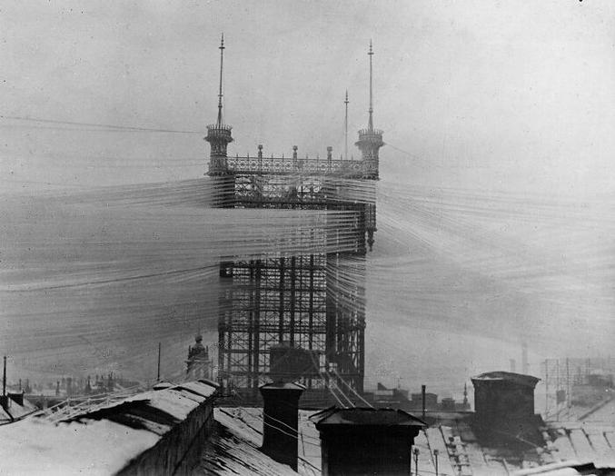 Tour de lignes téléphonique à Stockholm. Environ 5500 lignes en 1890