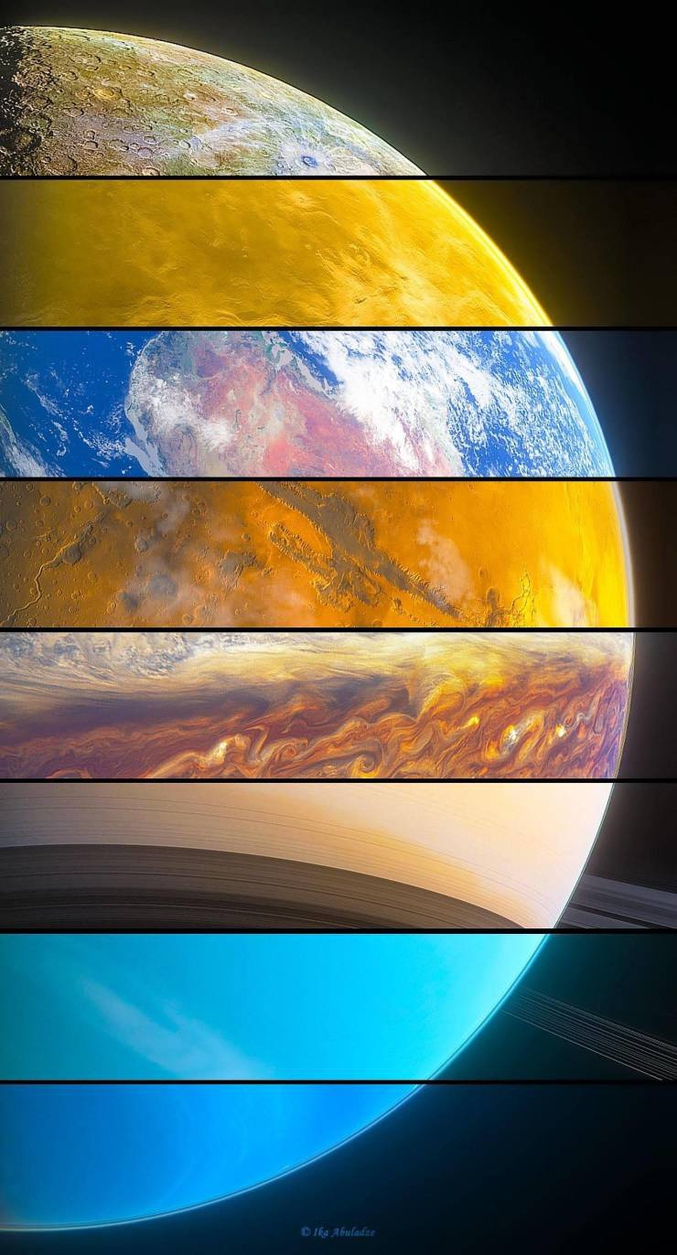 une photo composé des differentes planètes du système solaire.
- mercure
- venus
- terre
- mars
- jupiter
- saturne
- uranus
- neptune