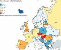 Pornstars par million d'habitants en Europe