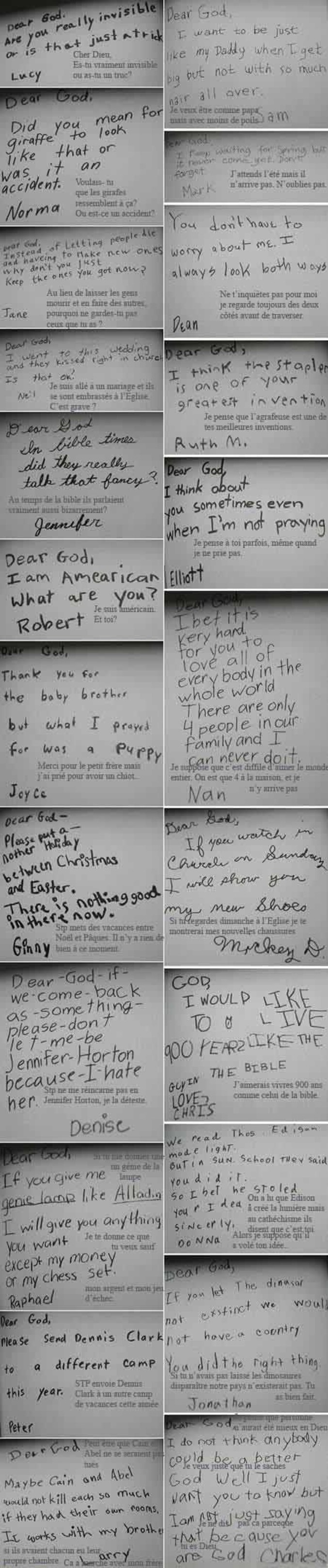 Une compilaiton de lettre envoyées à Dieu par des enfants.