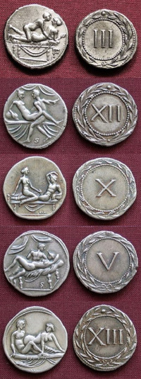 Anciennes pièces romaines utilisées dans les bordels
