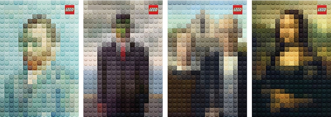 Lego propose, depuis quelques jours, une série de quatre portraits issus de la peinture occidentale réalisés en petites briques. Quatre oeuvres ultra-célèbres, aisément reconnaissables en petit format. Mais ce principe de la réduction d'une image en petites briques n'est pas nouveau, signale Arrêt sur images. Plus d'information ici: http://www.arretsurimages.net/breves/2014-05-21/portraits-de-briques-et-de-broc-id17459