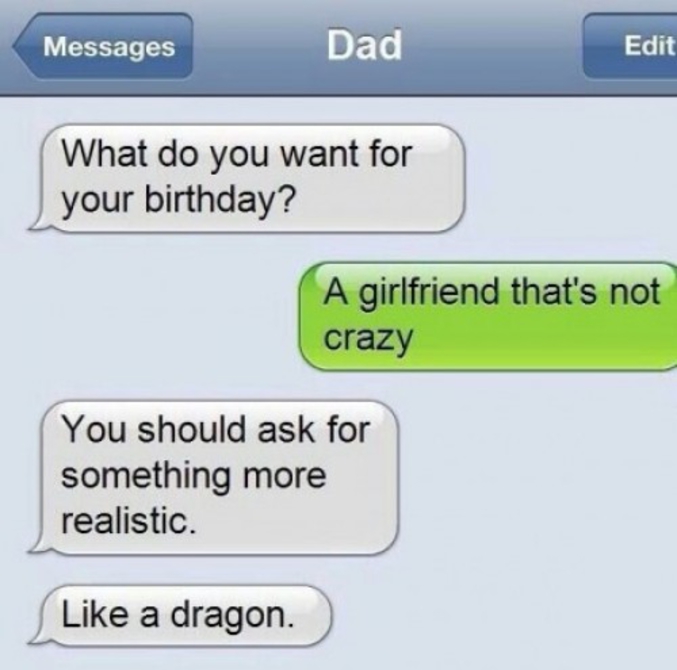 Un échange de sms entre un garçon et son père.