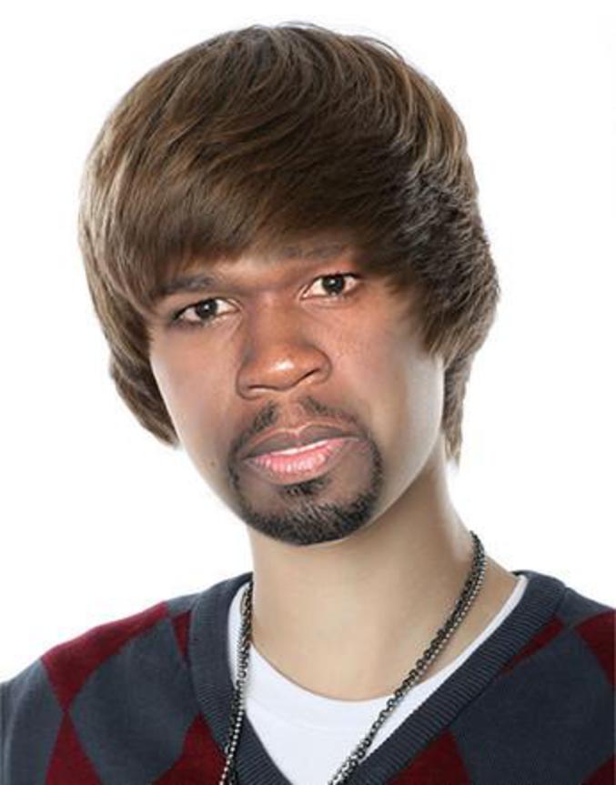 Justin avec le visage de 50 Cent.