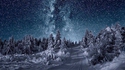 Une route, de la neige, les étoiles
