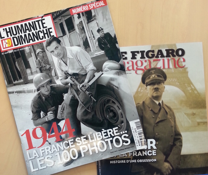 Dans son édition de ce week-end, l’hebdomadaire 'Le Figaro Magazine' affiche Hitler en une alors que Paris commémore sa Libération. Diamétralement opposé tant sur les opinions que sur la 'mise en page', l' 'Humanité-Dimanche' affiche une tout autre histoire.