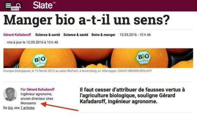 Ah mais, ma bonne dame, il faut cesser d’attribuer de fausses vertus à l’agriculture biologique, hein. Ah oui, oui, il faut cesser aussi mon bon monsieur.

Pour ceux que ça intéresse (ou qui veulent rire), l'article est disponible ici: http://www.slate.fr/story/117583/manger-bio-sens