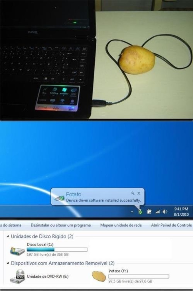 Astuce:  branchez une pomme de terre à votre port USB pour avoir un nouvel espace de stockage !