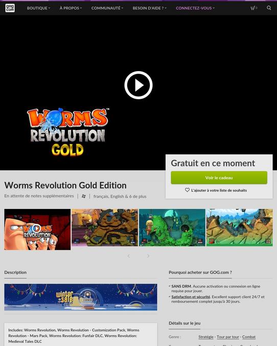 Le jeu Worms revolution gold edition est gratuit en ce moment sur good old game