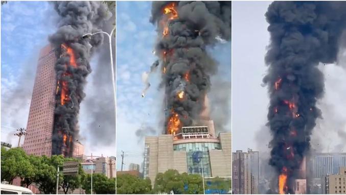 L'incendie de la tour de China Telecom à Changsha était visible à plus de 10 kms à la ronde